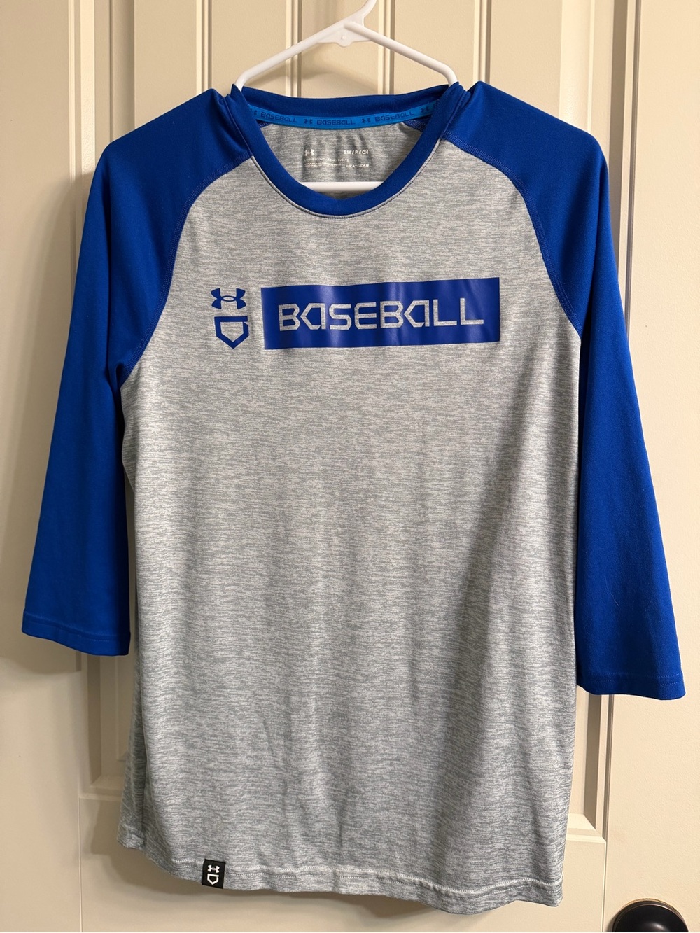 Under Armour Gray and Blue Baseball Raglan Long Sleeve Tee
